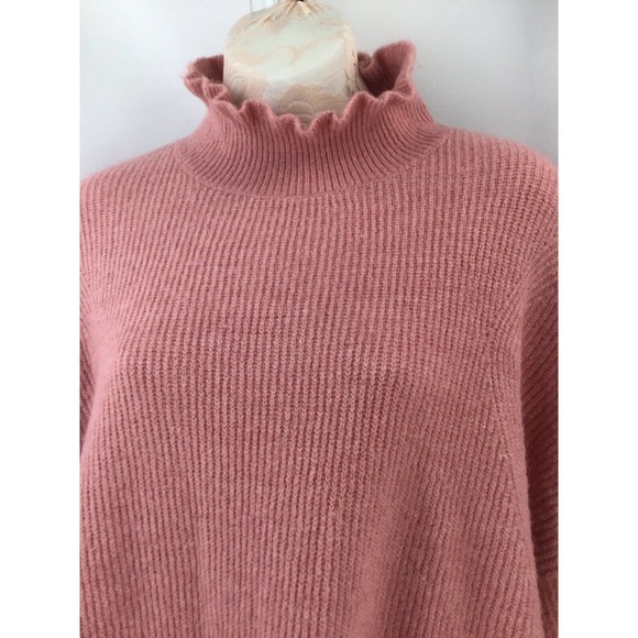 Halogen Sweater Women Size X1 Wool Blend Ruffles Neck Blush - Picture 2 of 16